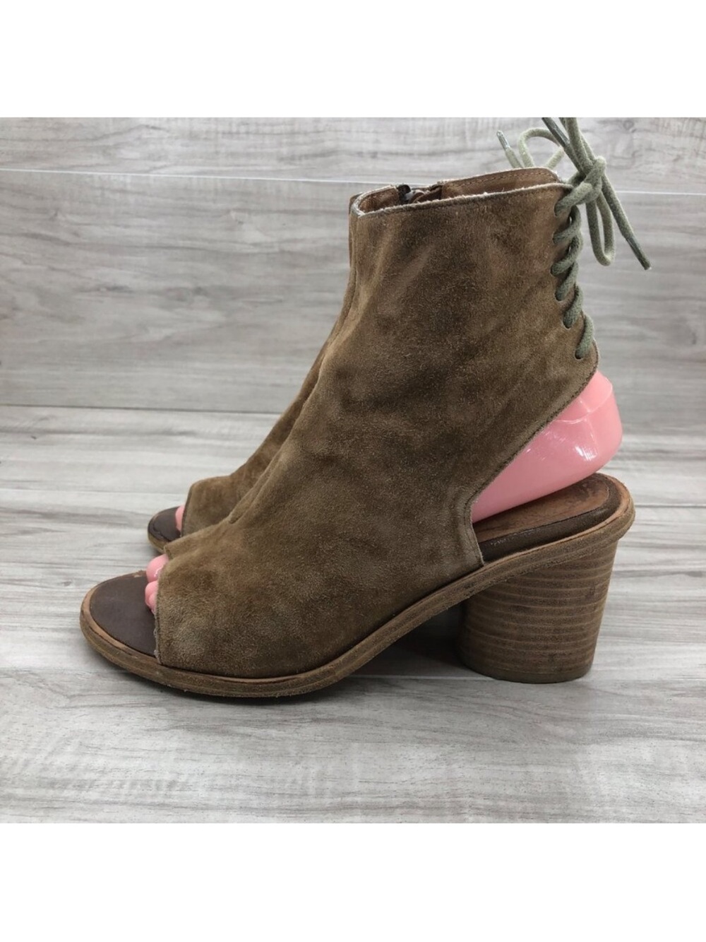 Jeffrey Campbell Booties Womens 8 Ibiza Brown Suede Zip Open Toe Ankle Boots